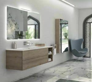 Yumi 02, Bathroom cabinet with Pembroke gray finish, matt white top