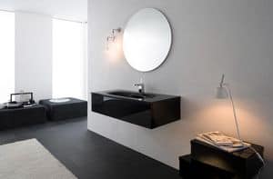 Yumi 04, Bathroom cabinet with glass basin, glossy black finish