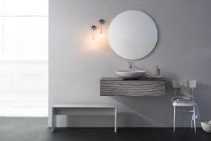 Yumi 05, Bathroom drawers, Zebrano white finish, with oval washbasin