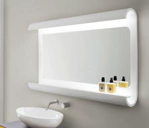 Lul mirror, Bathroom mirror, in bent wood, with LED light