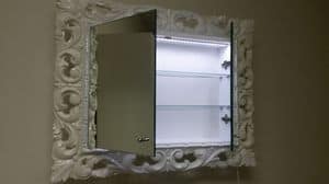 Memo mirror, Lacquered mirror for bathroom with interior shelves
