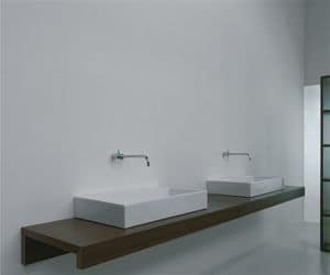 Barcelona Collection, Washbasin with wooden support, faucet on wall