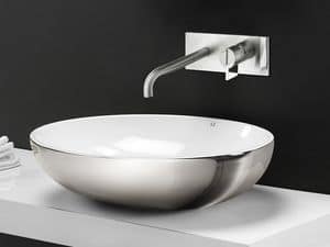 THIN OVAL BASIN, Oval washbasin in ceramic, countertop or wall-mounted
