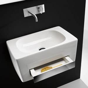 TOWER CR PLUS BASIN, Wall-mounted washbasin in ceramic with integrated drawer