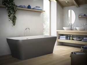 LAZY, Freestanding bathtub equippable with comfortable shelves