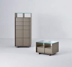 Display C, 7-drawer unit with glass top, laminated twill interior side