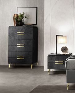 MODERNA tall chest of drawers, Weekly chest of drawers in Sycamore wood finish, glossy smoked gray lacquer finish
