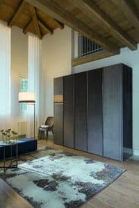 ELYSEE wardrobe fabric wood, Wardrobe with 2 wooden doors and 3 coated in fabric
