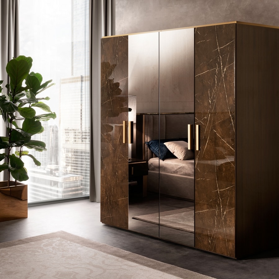 ESSENZA wardrobe, Wardrobe with mirrored, marble or wood doors