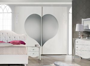 Ilary wardrobe, Wardrobe with sliding doors and heart-shaped mirrors