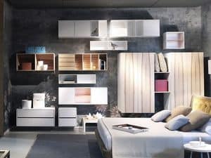 Nuvola, Wardrobe with suspended modules, Wall hanged wardrobe
