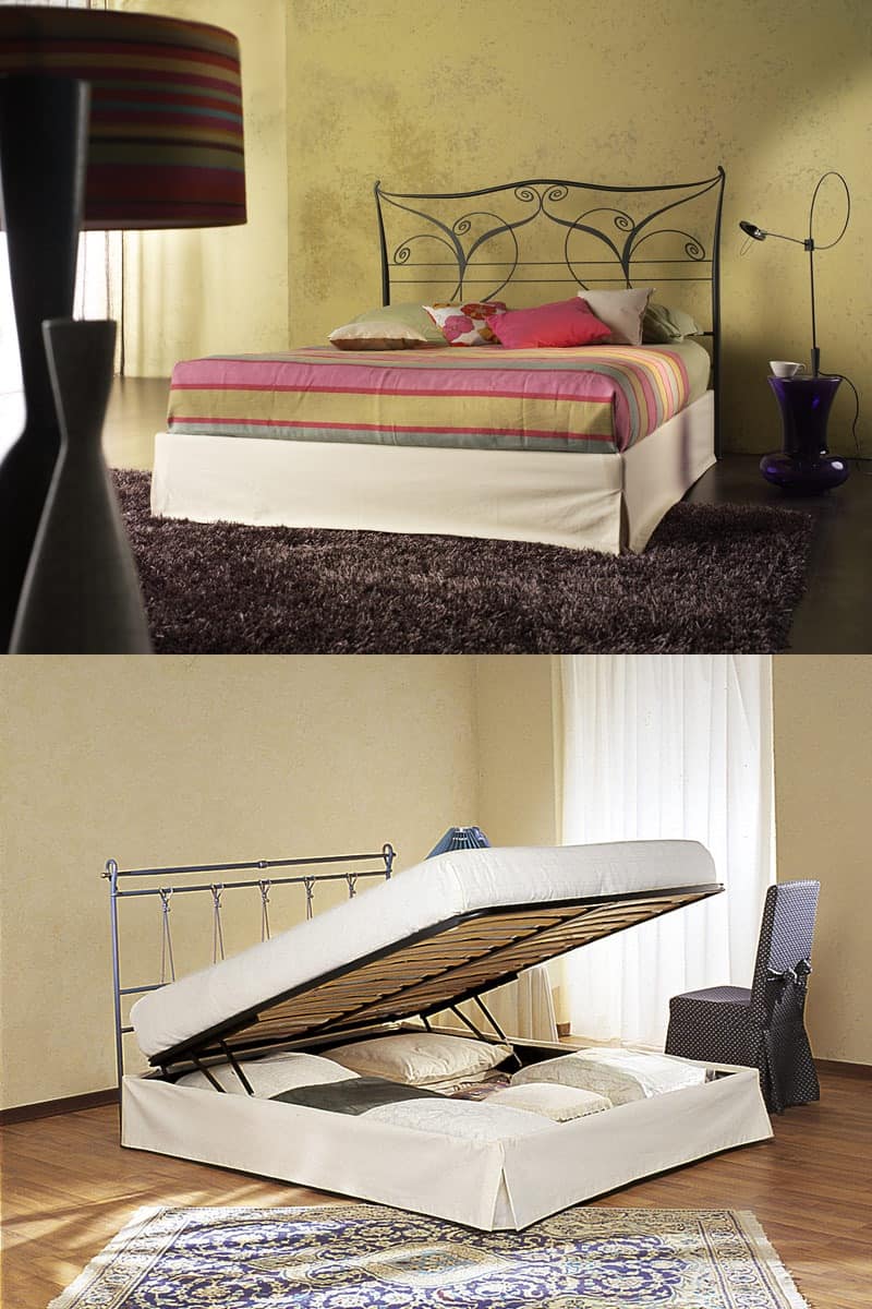 Aladdin Double, Double bed with metal headboard, with container