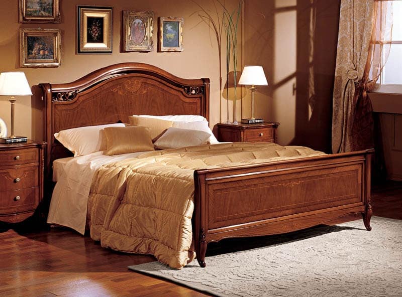 Alice bed wood, Double bed in hand-carved wood, for Villa
