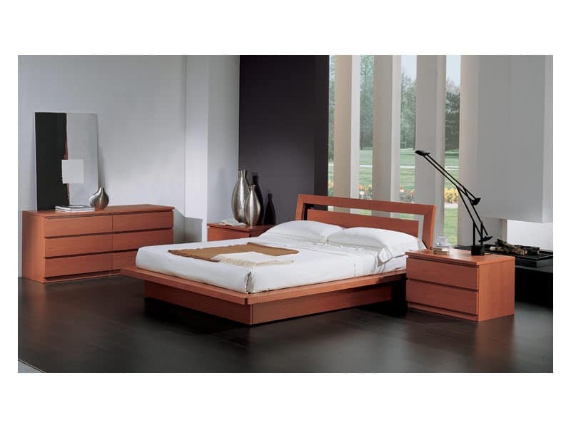 Bedroom 49, Bed with container, in wood cherry finish, for contemporary bedrooms