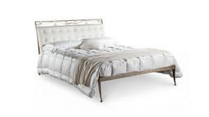Cesar bed, Bed with iron frame, quilted headboard