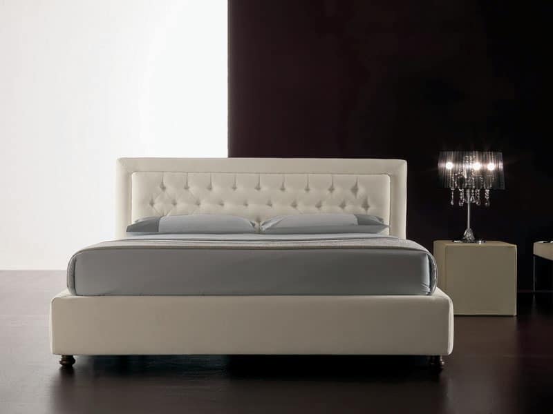 Classic, Modern bed upholstered with polyurethane, quilted headboard