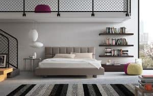 Cubic, Bed with upholstered and functional headboard, for modern bedroom