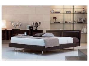 Deex, Modern bed with leather headboard, orthopedic wooden slats