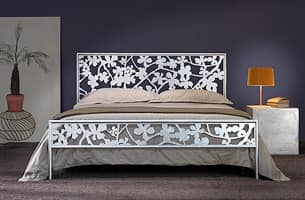 Flower Double Bed, Iron double bed with floral laser cut decorations