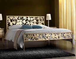 Flower Double Bed, Iron double bed with floral laser cut decorations