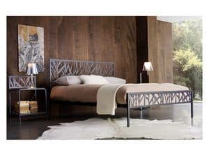 Green Double Bed, Metal double bed with abstract motifs