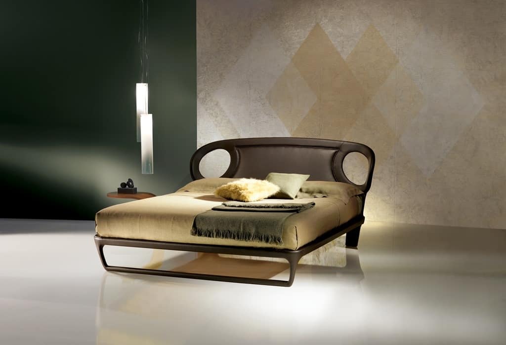 LE14 Iride bed, Leather bed, handmade, light and dynamic style