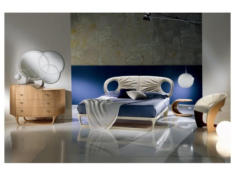 LE14 Iride bed, Leather bed, handmade, light and dynamic style