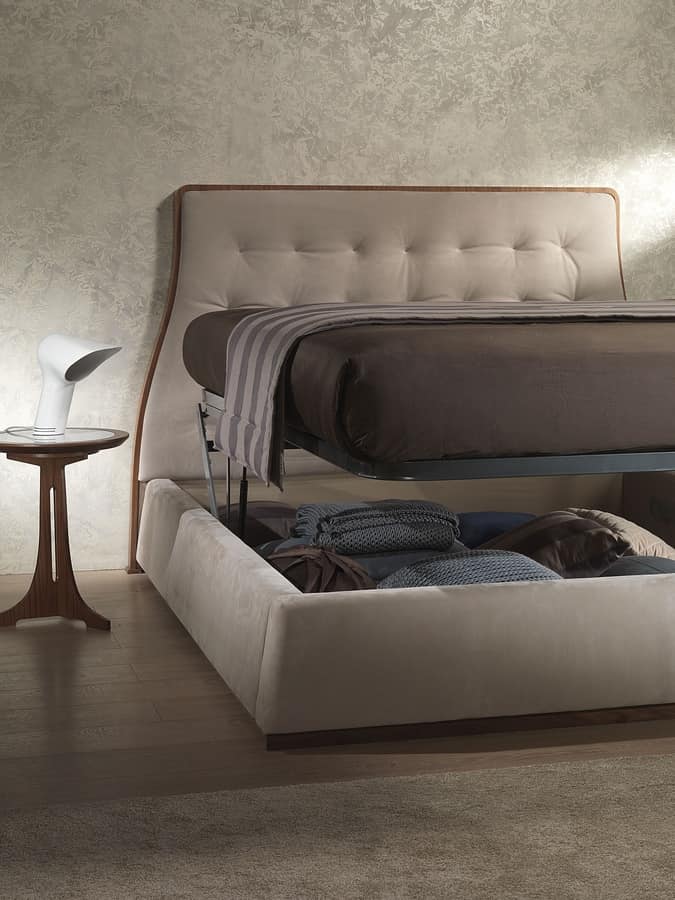 LE23 Contemporary bed, Bed made of canaletto walnut, upholstered, various finishes