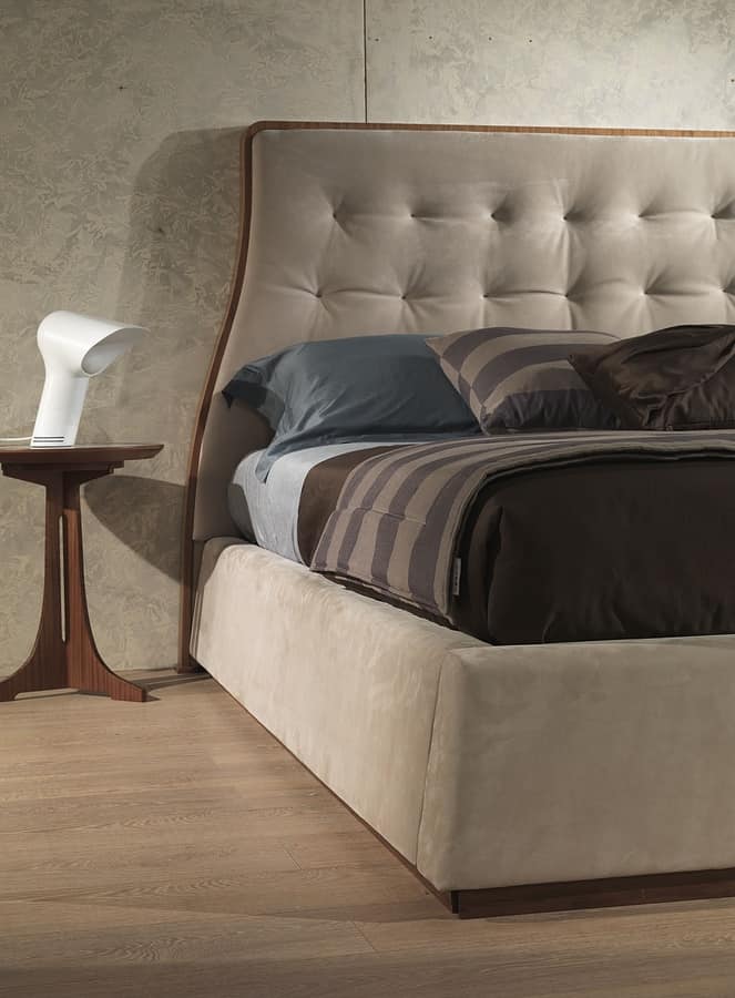 LE23 Contemporary bed, Bed made of canaletto walnut, upholstered, various finishes