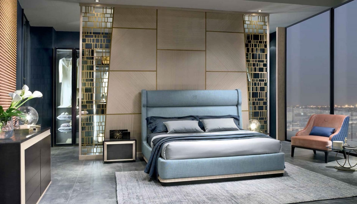 LE29 Galileo bed, Bed with upholstered structure and headboard