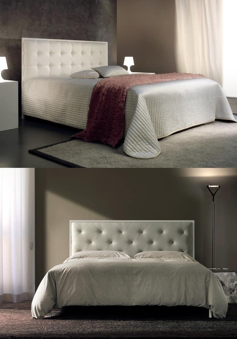 Minimal, Double bed with upholstered tufted headboard