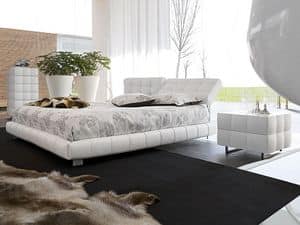 MONTREAL, Bed covered in leather, adjustable headboard, for bedroom