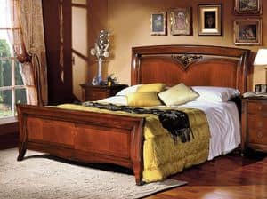 Praga wooden bed, Classic double bed in wood inlaid by hand