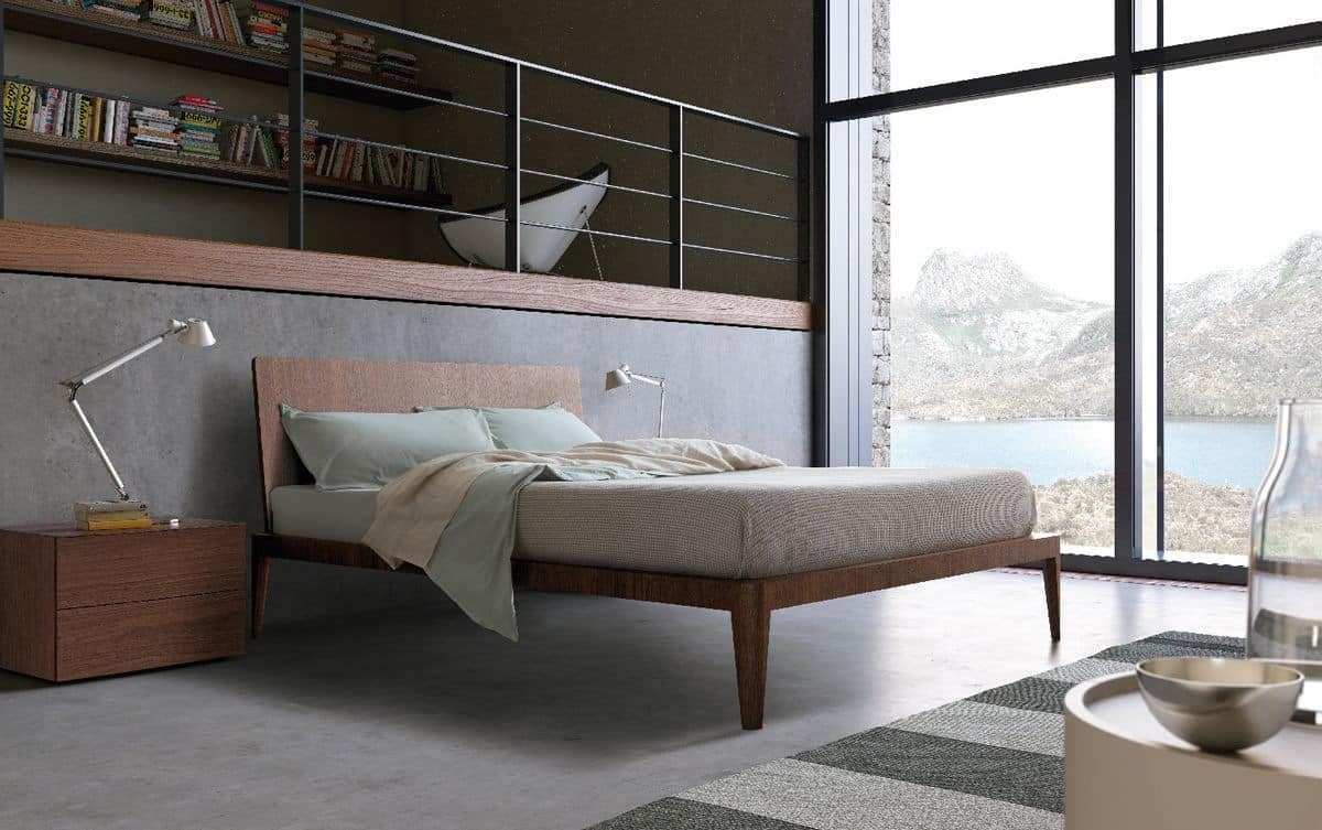Spillo bed, Wooden bed with slender lines, for hotels and bedrooms