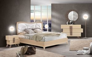 Art. LM25, Modern bed in wood, with upholstered headboard in eco-leather
