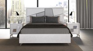 Veronica, Modern bed with white ash finish, padded headboard