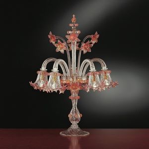 Art. VO 38/T/5, Table lamp with ruby and 24K gold leaf decorations