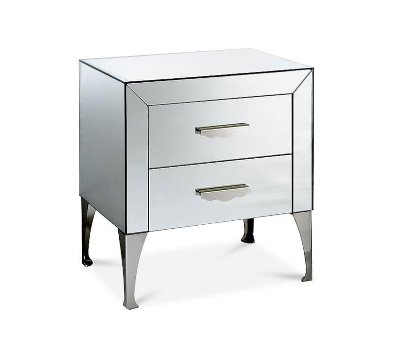 Adone nightstand, Bedside table with wooden frame covered with mirrors