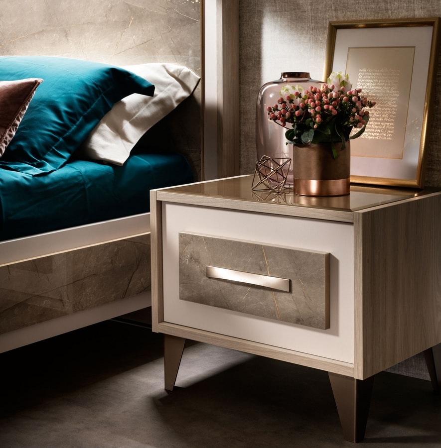 AMBRA nightstand, Bedside table with drawers covered in velvet