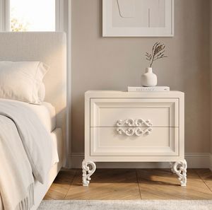 Art. 1882, White lacquered bedside table, with carved handles