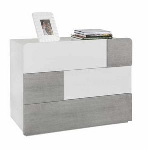Bedside Cabinet White Glossy 3 Drawers Concrete Effect Modern Design, Modern bedside table for bedroom