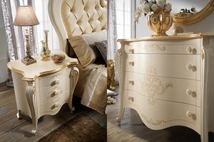 Chanel Patinata bedroom cabinets, Dresser and bedside tables with romantic and soft lines