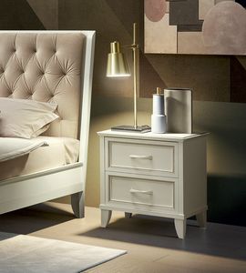Giotto bedside table, Wooden bedside table with two drawers