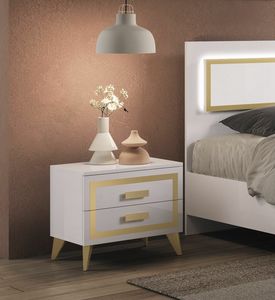 Gold bedside table, Modern lacquered bedside table, with two drawers