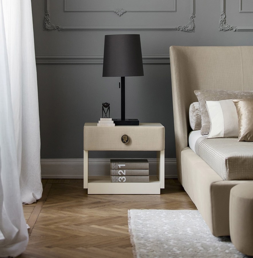Jasmine, Bedside table in wood and leather