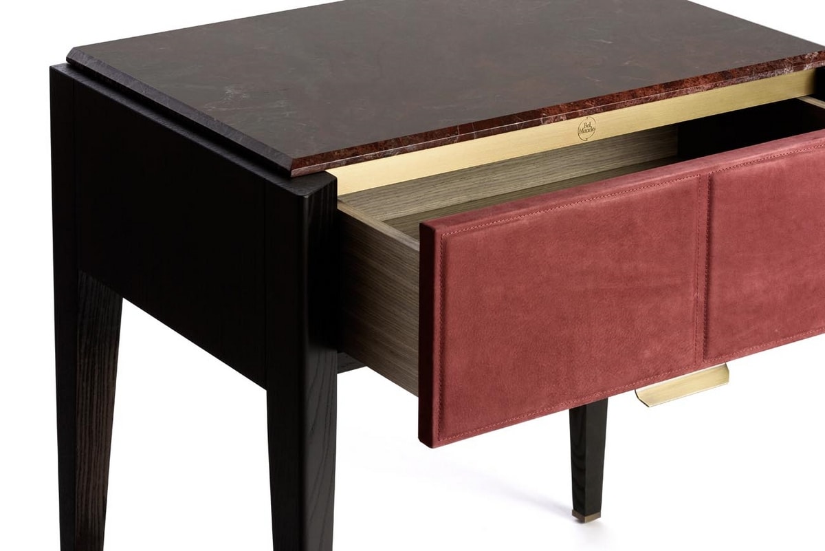LEPANTO Nightstand, Bedside table with drawer covered in leather