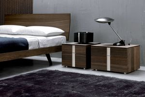 LINEAR, Wooden bedside table with two drawers, modern style