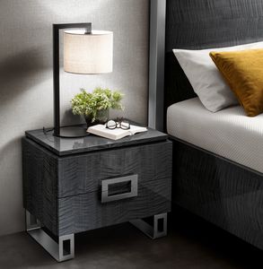 MODERNA bedside table, Modern bedside table in wood, with metal feet