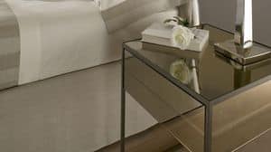 Narciso bedside table, Bedside table with iron structure, covering in mirror