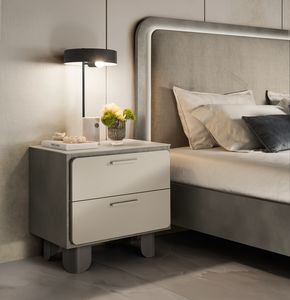 PERLA nightstand, Wooden bedside table with glass top